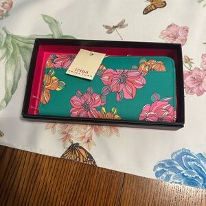 Trina Turk Green and Pink Floral Wallet